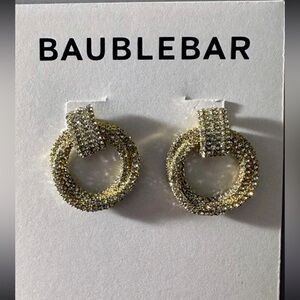 BaubleBar NWT Gold Pave Crystal Doorknocker Drop Earrings